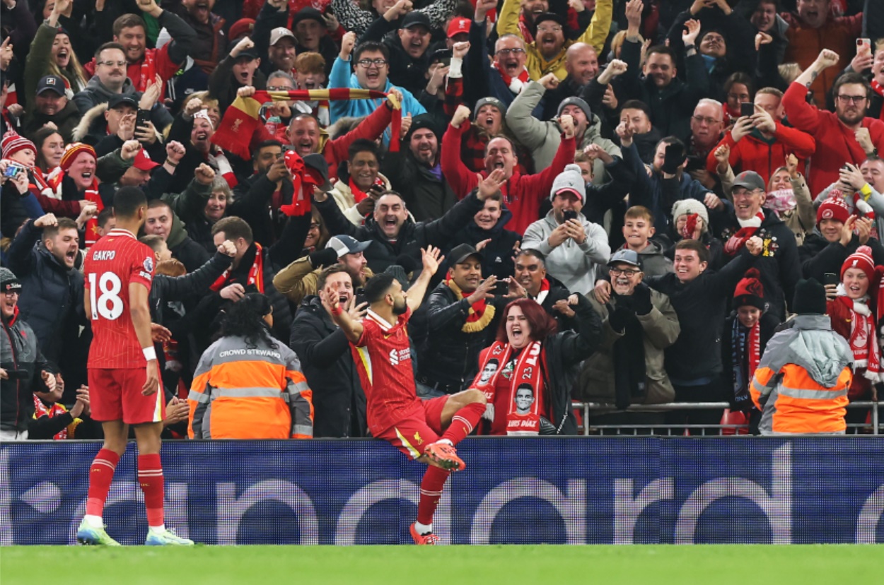 Mo Salah celebrates his goal against Aston Villa