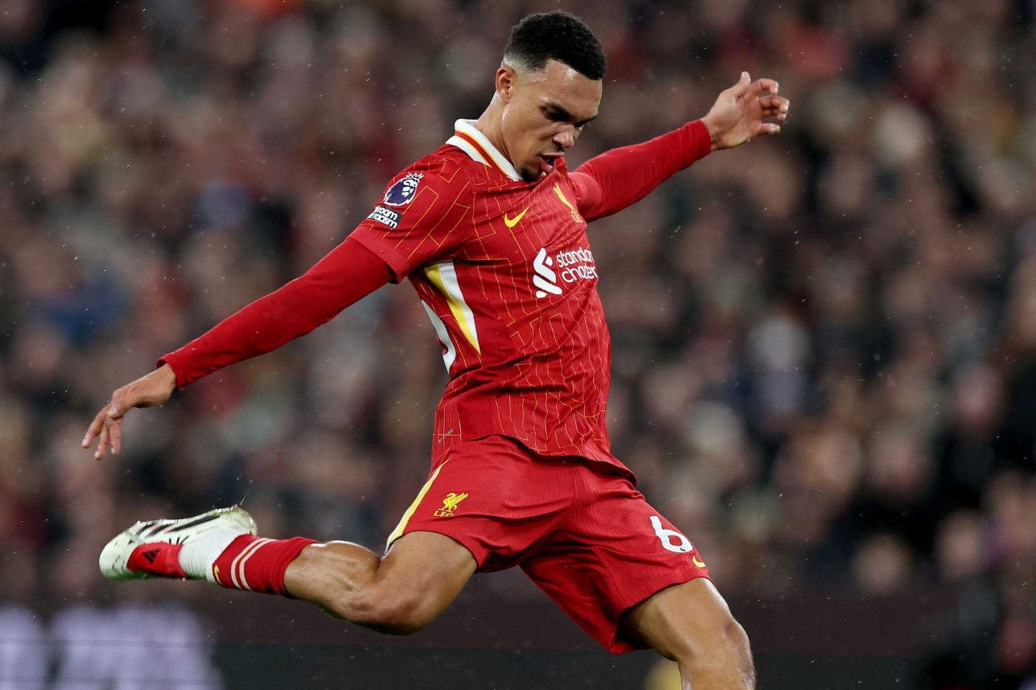 Trent Alexander-Arnold plays for Liverpool at Anfield