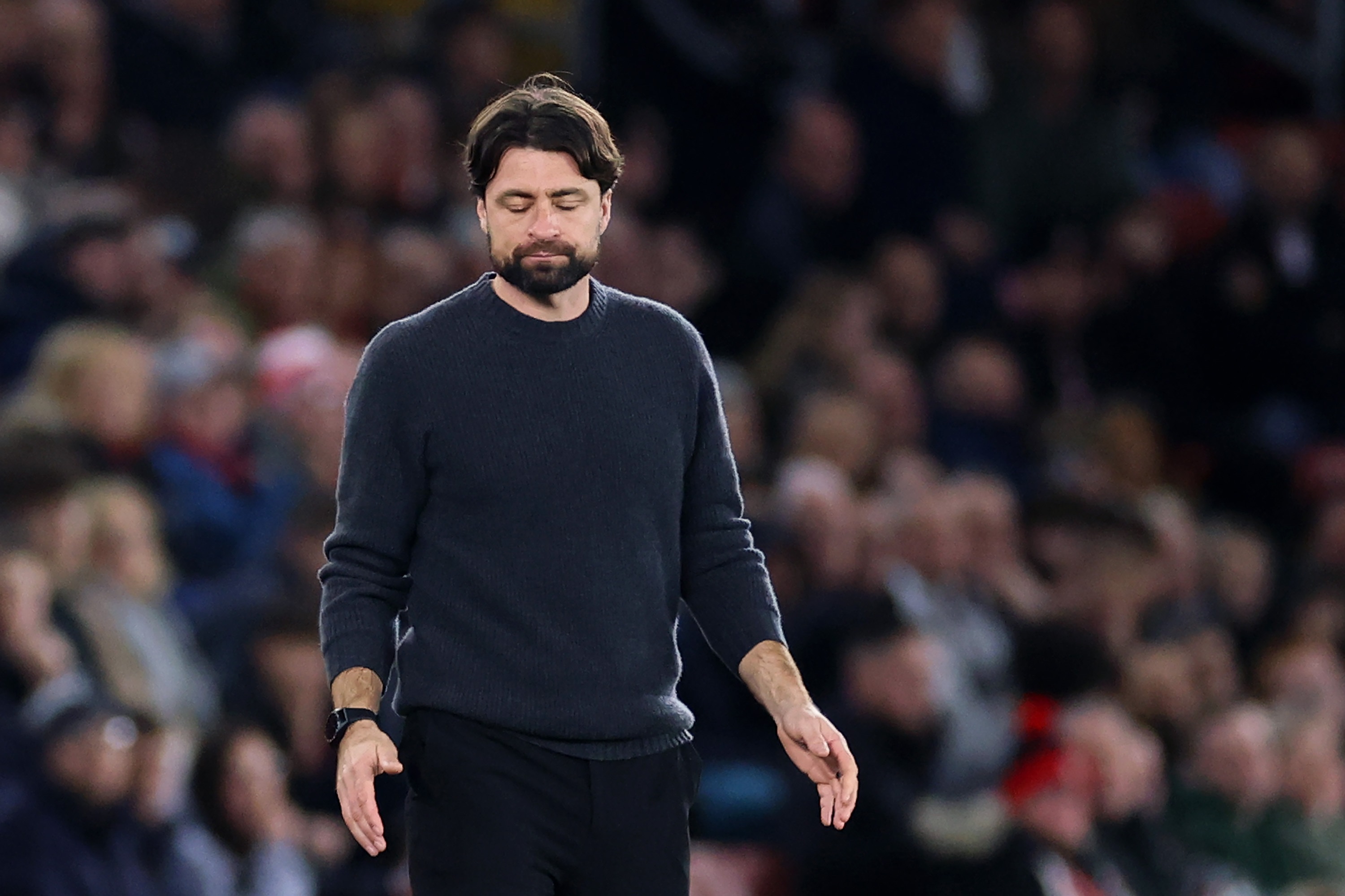Russell Martin looks dismayed on the touchline during Southampton v Tottenham.