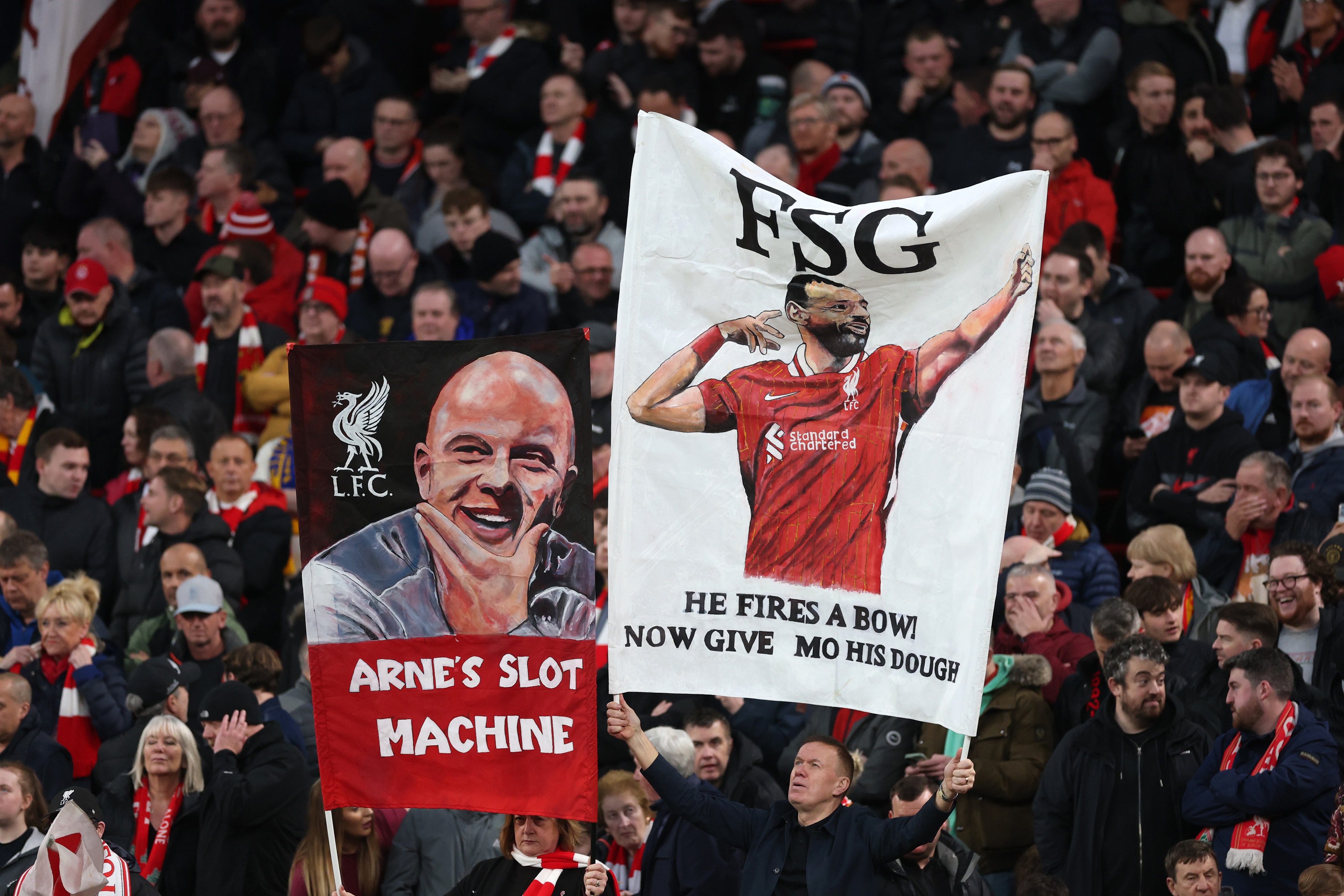 Mo Salah banner on the Kop during Liverpool v Man City.