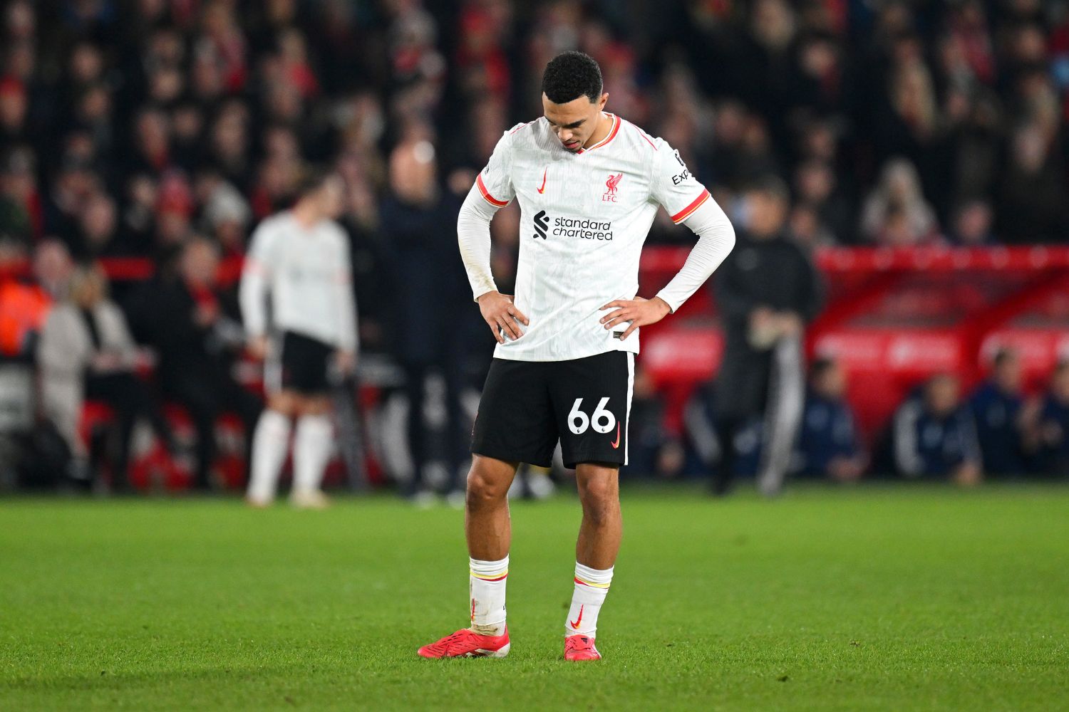 Trent Alexander-Arnold looks despondent against Nottingham Forest