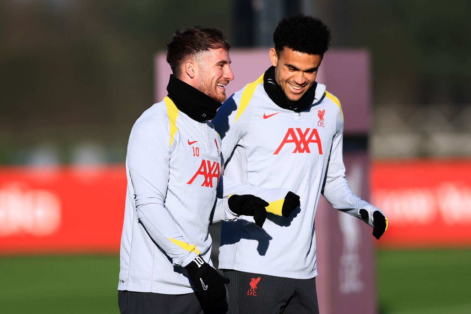 Alexis Mac Allister and Luis Diaz in training for Liverpool