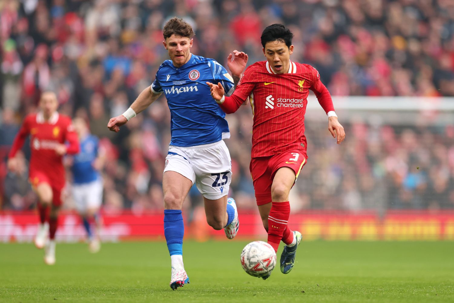 Wataru Endo performs for Liverpool against Accrington Stanley