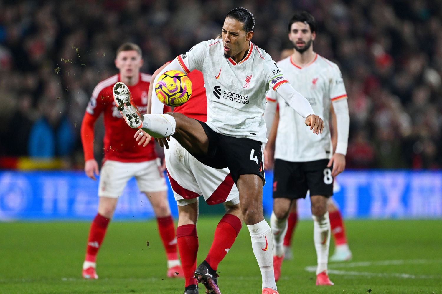 Virgil van Dijk plays against Nottingham Forest.