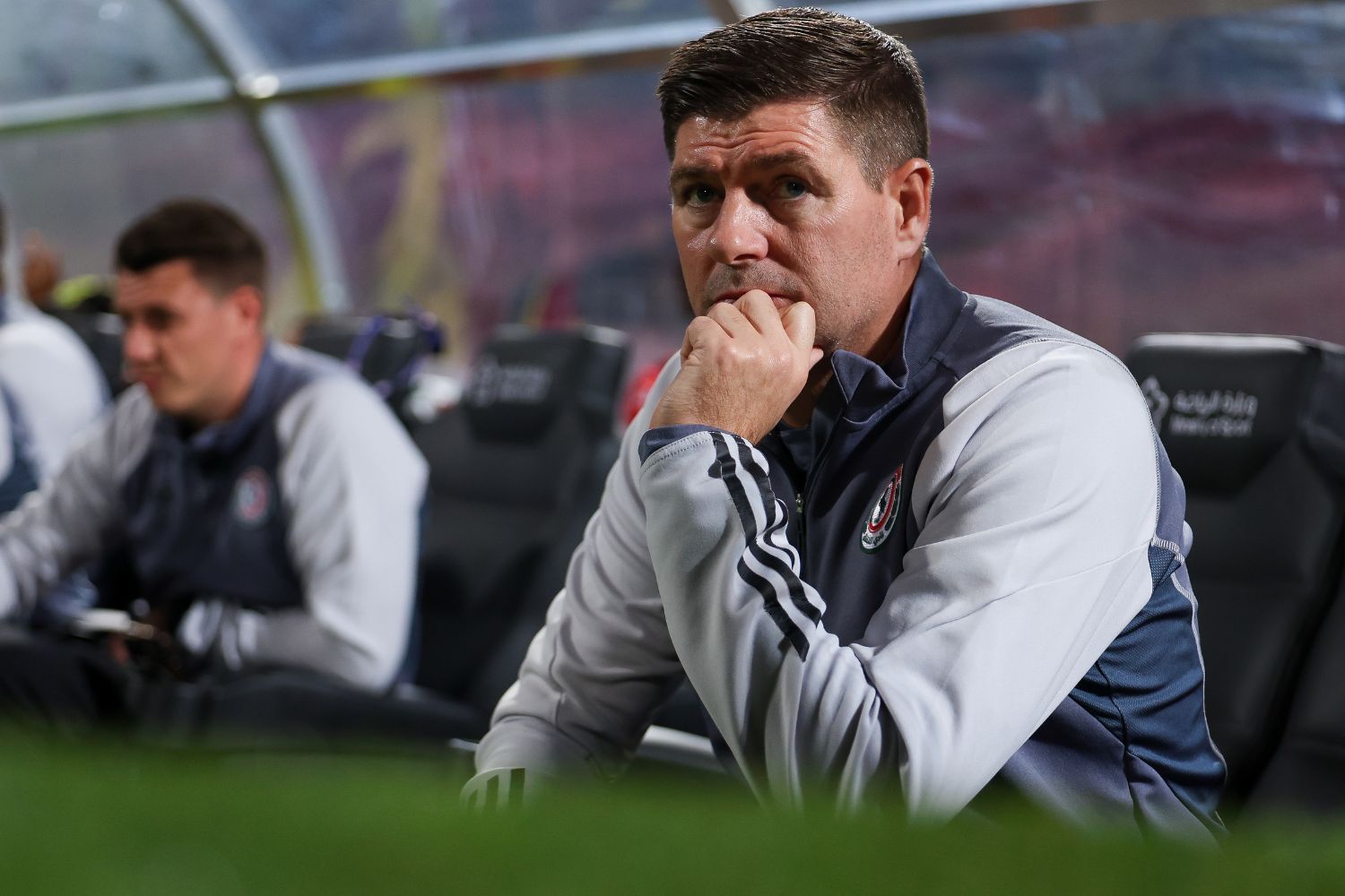 Steven Gerrard looks on during the Saudi Pro League match between Al Wehda and Al Ettifaq