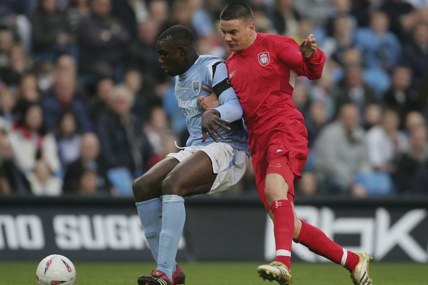 Adam Hammill plays against Micah Richards for Liverpool during the FA Youth Cup Final in 2006