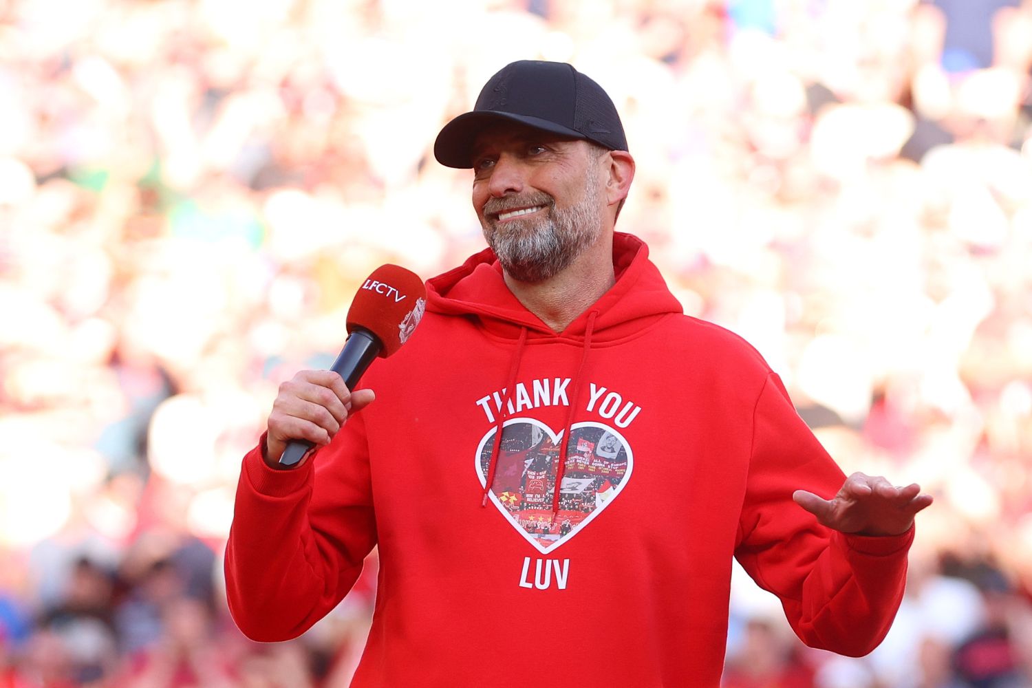 Jurgen Klopp speaks to Liverpool fans at Anfield