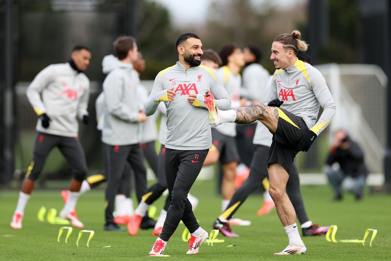 Mo Salah in training for Liverpool before the PSV game