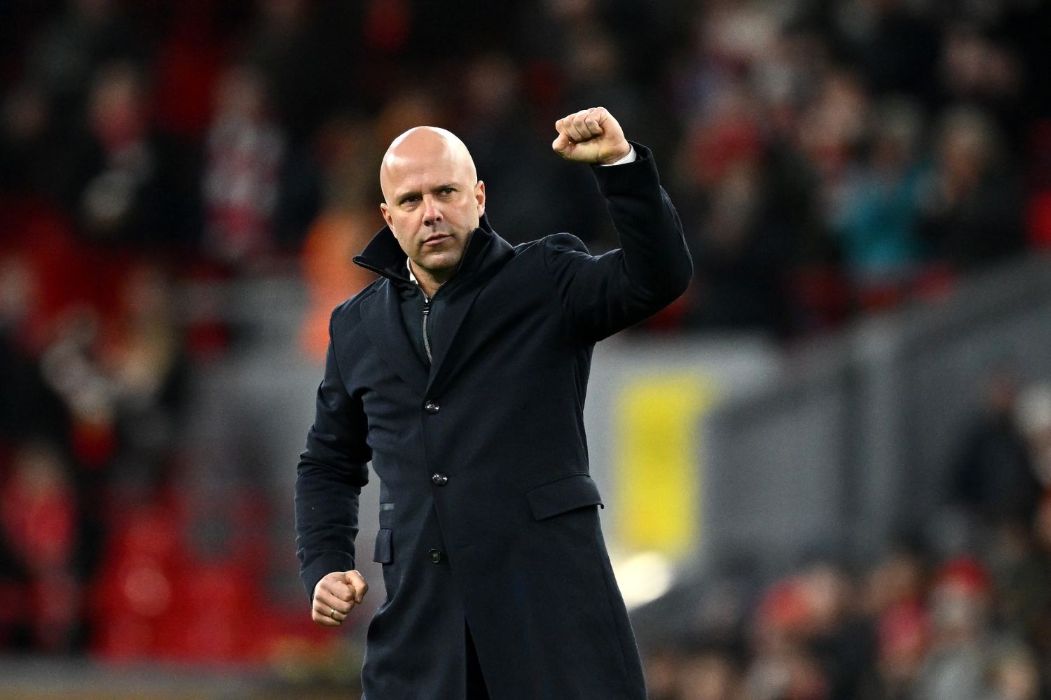 Arne Slot celebrates beating Ipswich at Anfield