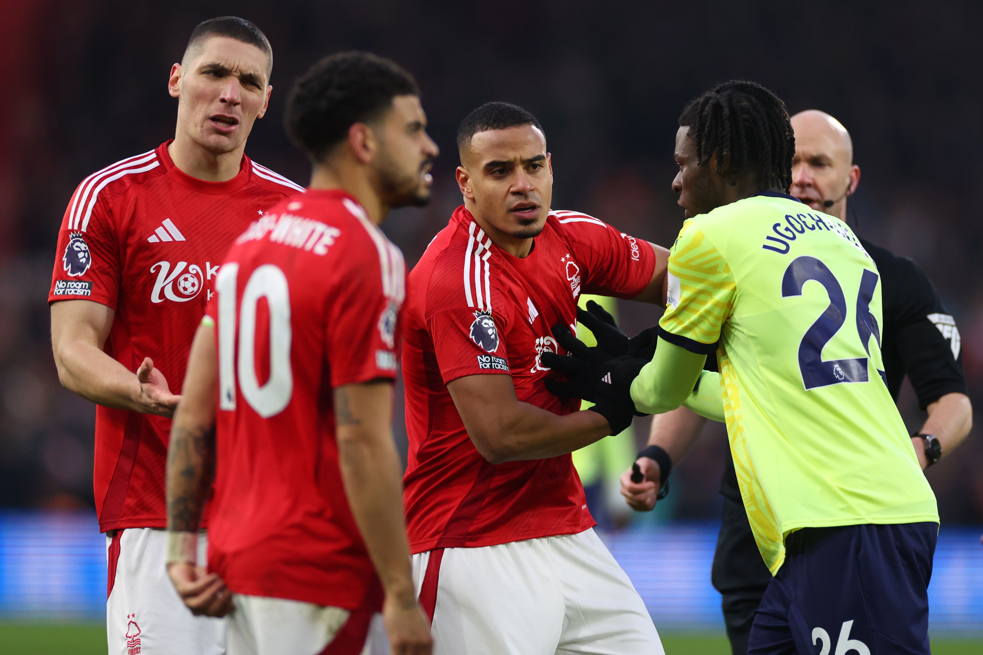 Murillo clashes with Lesley Ugochukwu of Southampton.