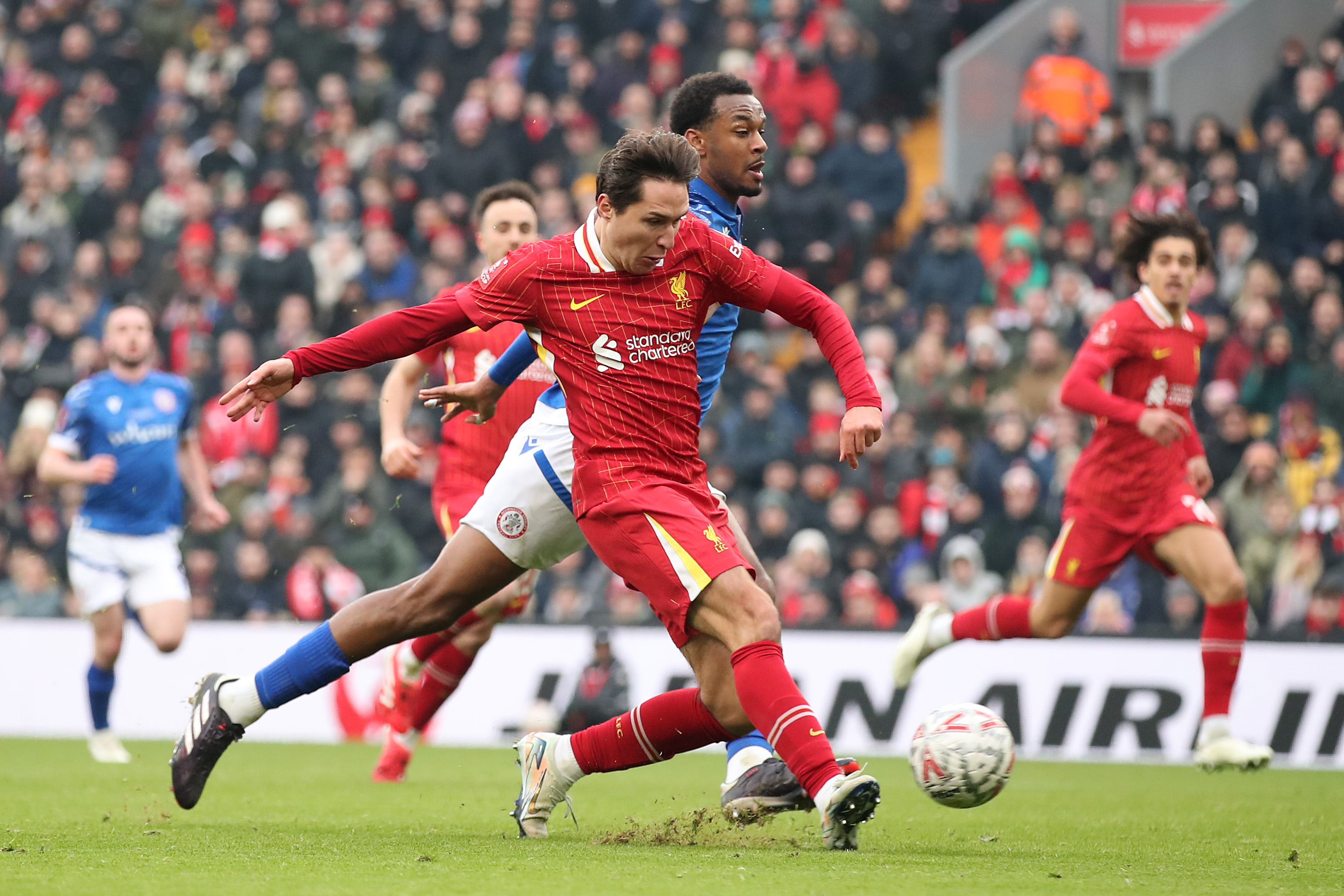 Federico Chiesa scored his first goal for Liverpool in their FA Cup win over Accrington