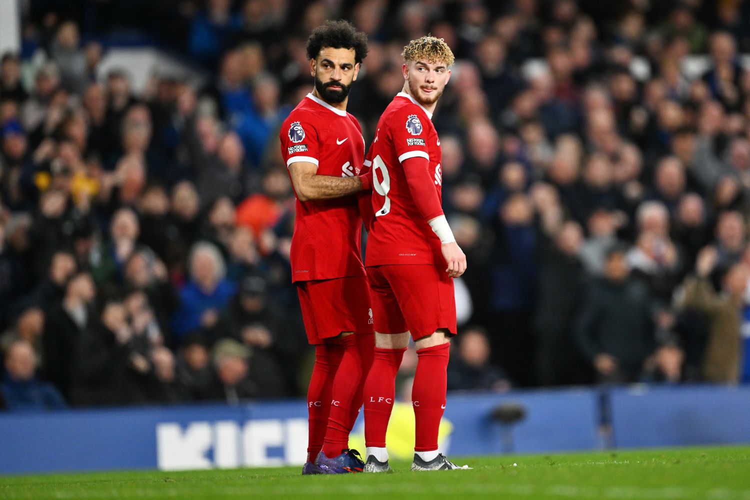 Mo Salah and Harvey Elliott at Goodison Park