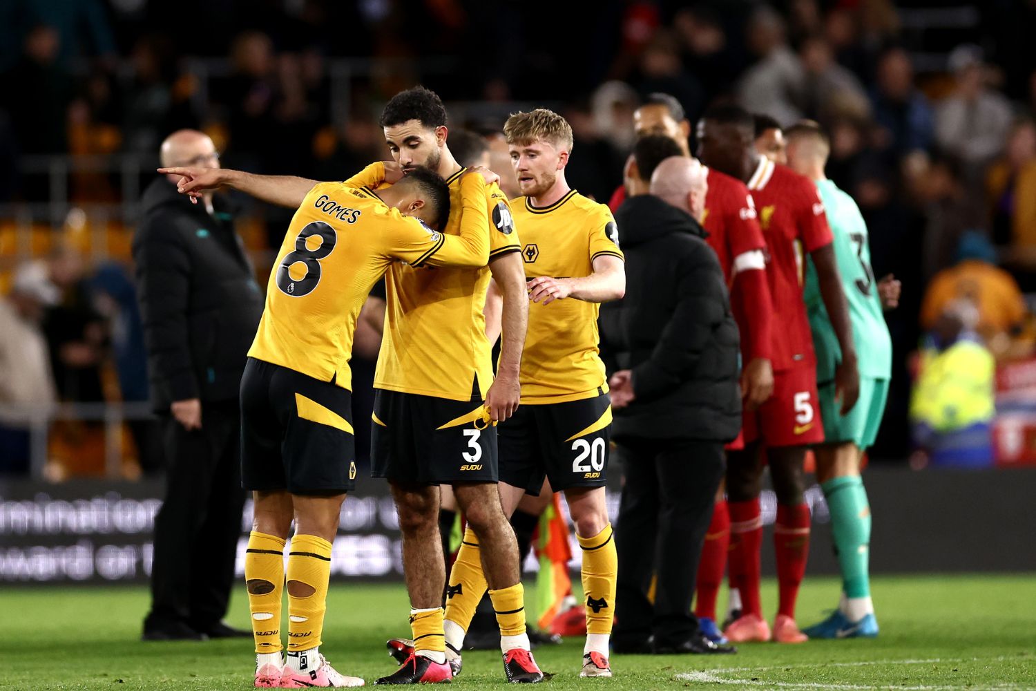 Wolves players after playing Liverpool