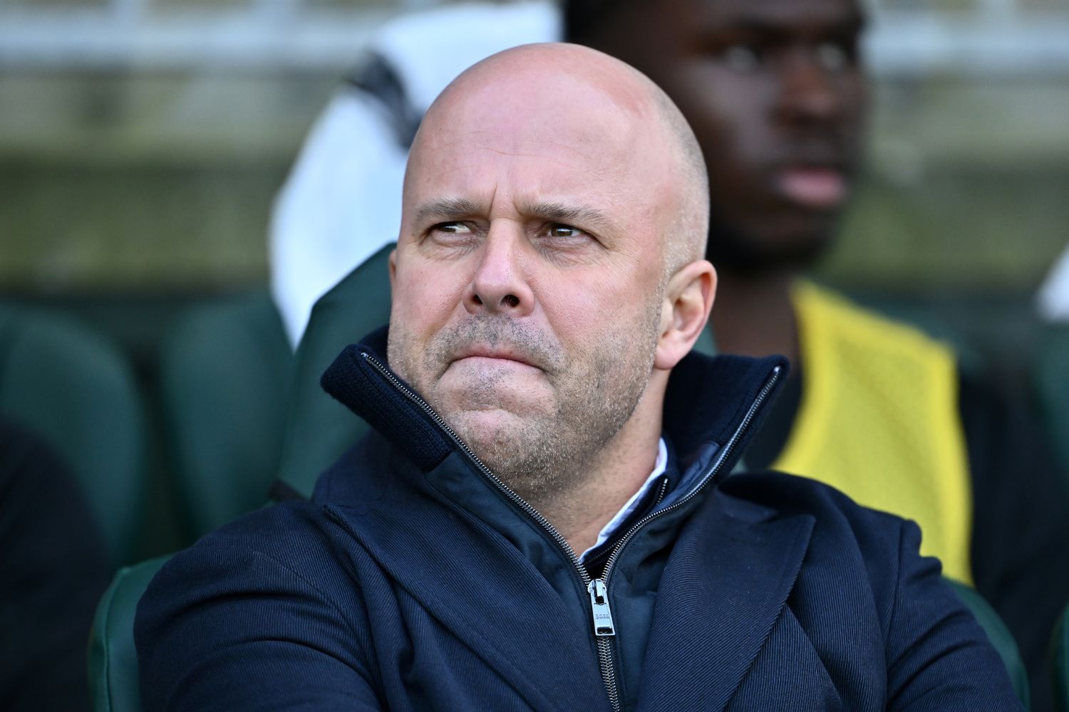 Arne Slot watches his Liverpool team against Plymouth