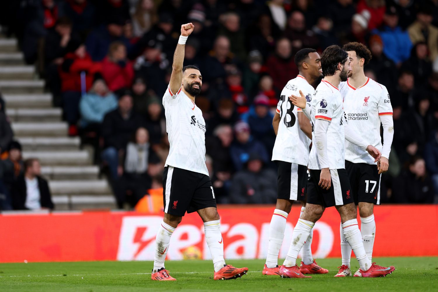 Mo Salah celebrates scoring against Bournnemouth