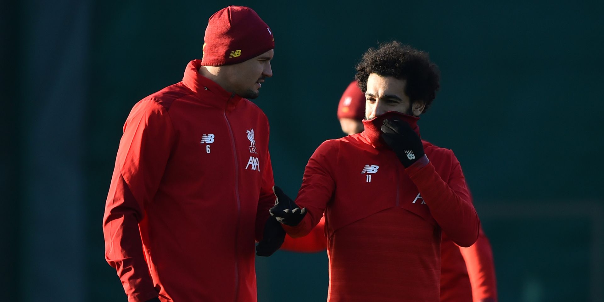 Mo Salah and Dejan Lovren in training for Liverpool