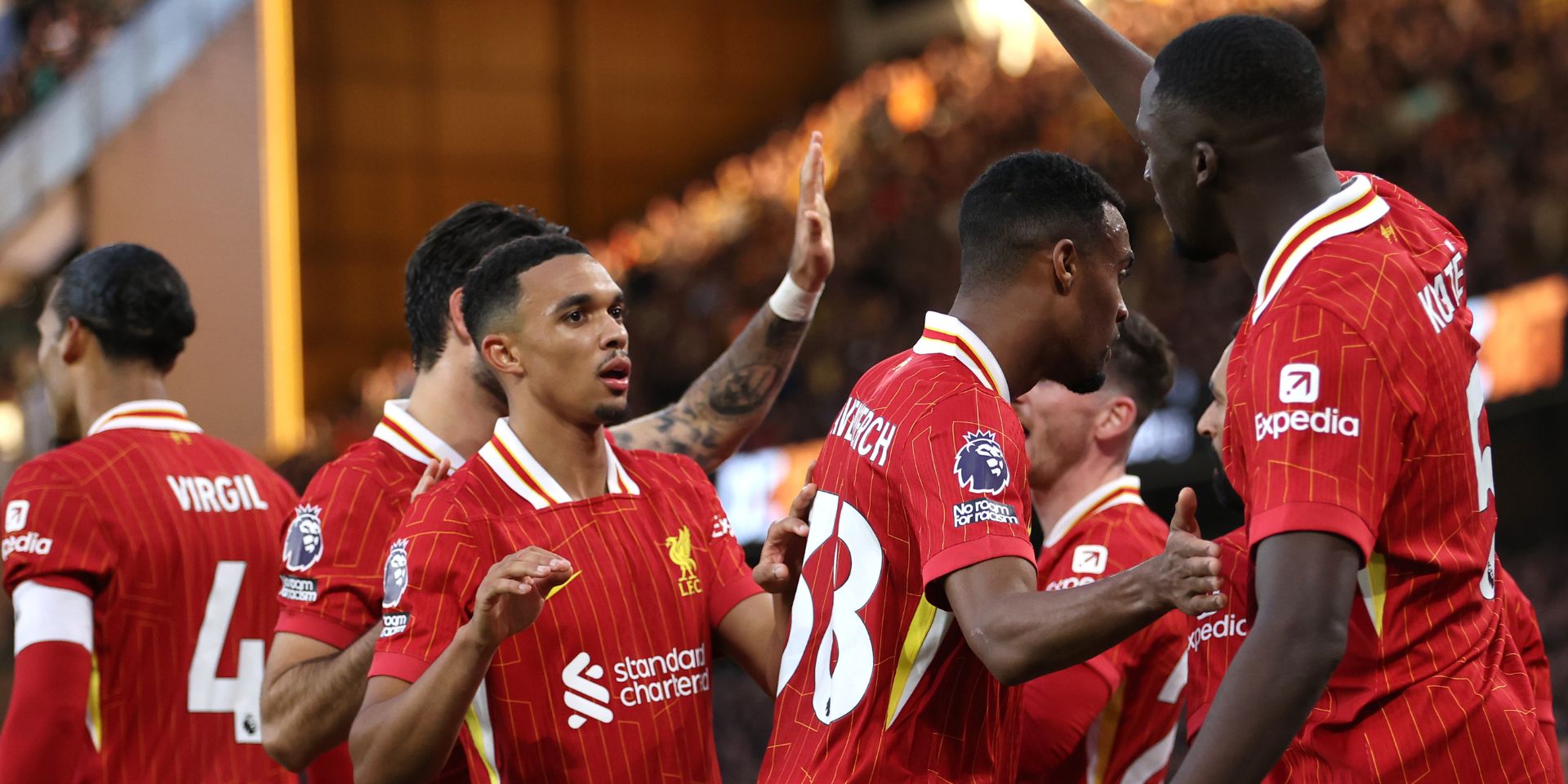Liverpool players celebrate at Molineux