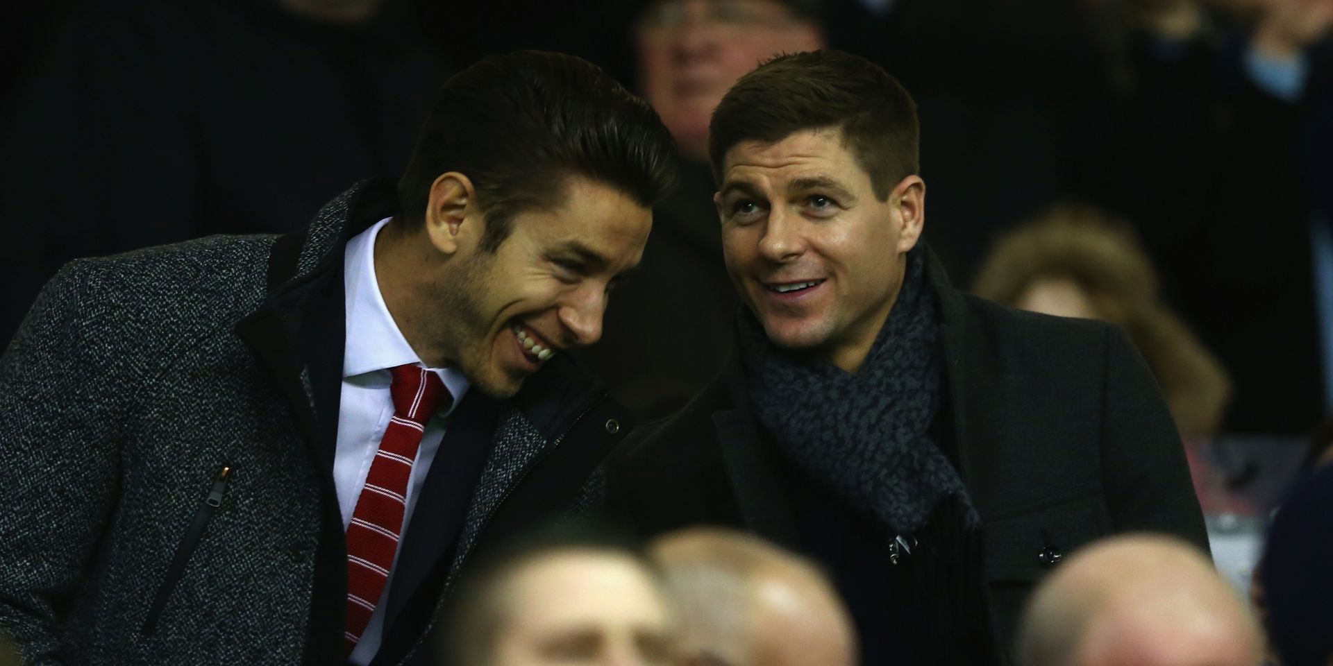 Steven Gerrard and Brad Jones in the stands at Anfield