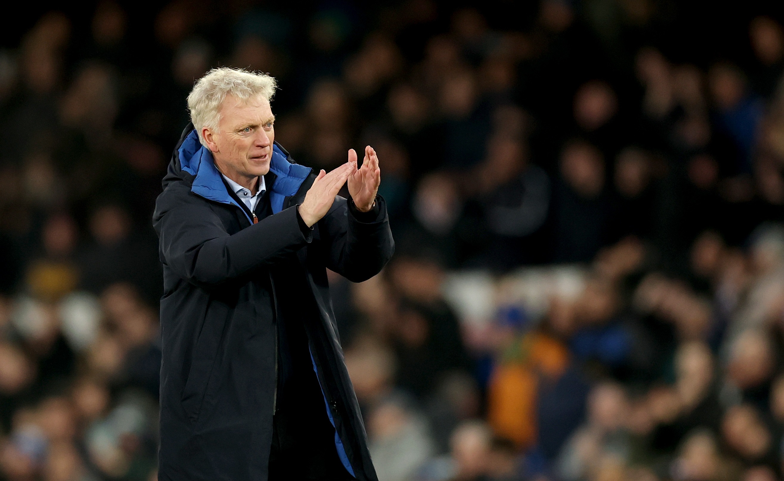 David Moyes applauds Everton fans.