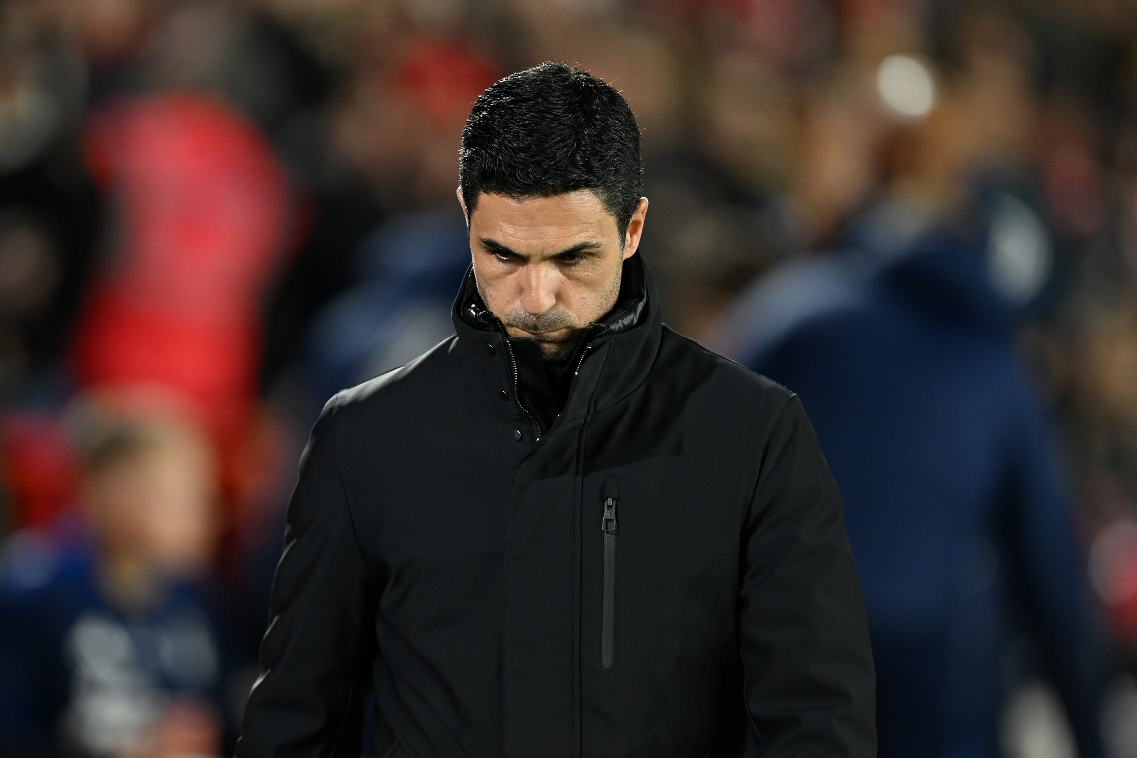 Mikel Arteta looks downcast at the City Ground.