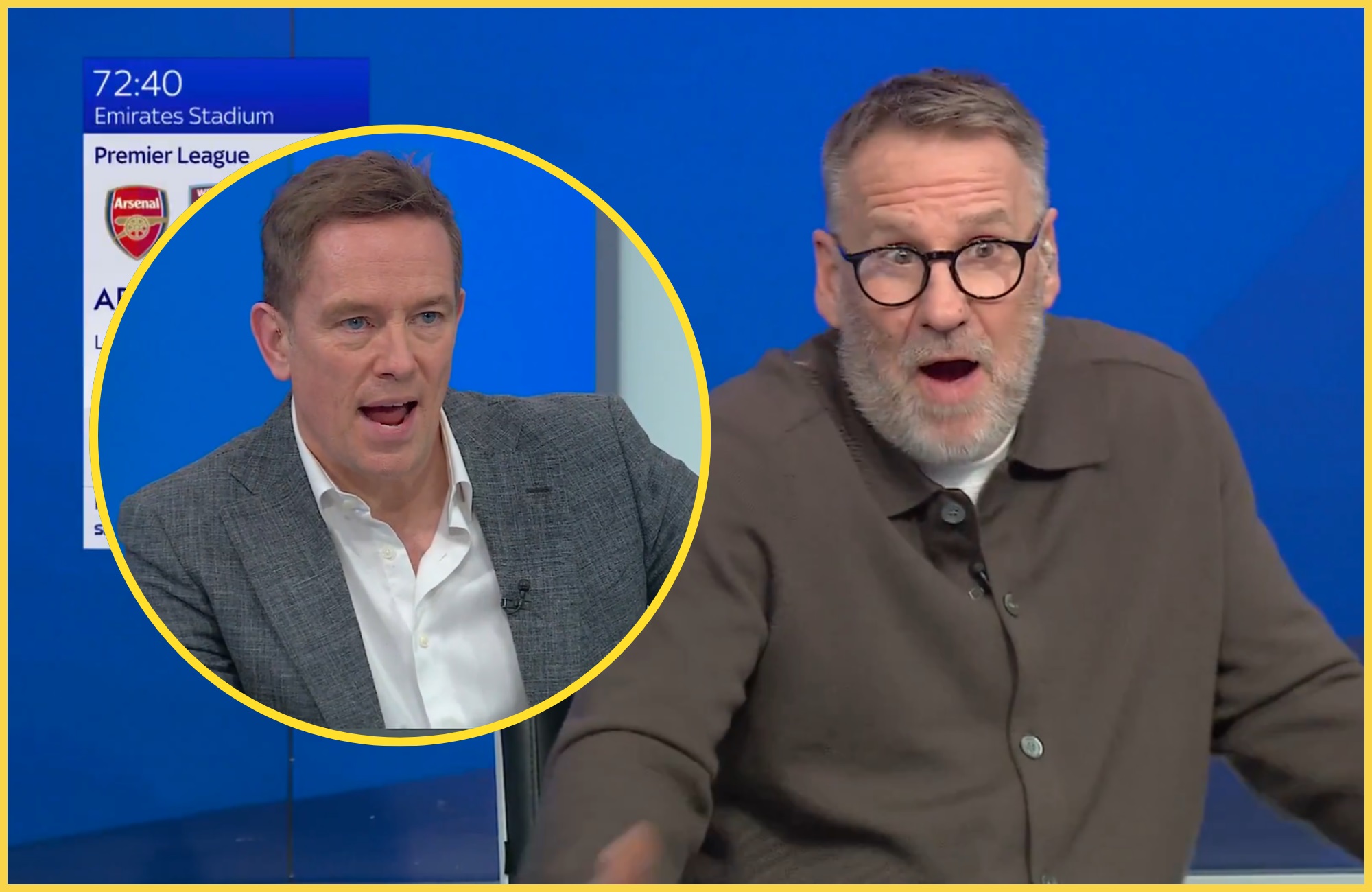 Paul Merson shrugs his shoulders next to Sky host Simon Thomas.