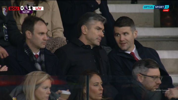 Liverpool sporting director Richard Hughes sits in the stands at the Vitality Stadium.