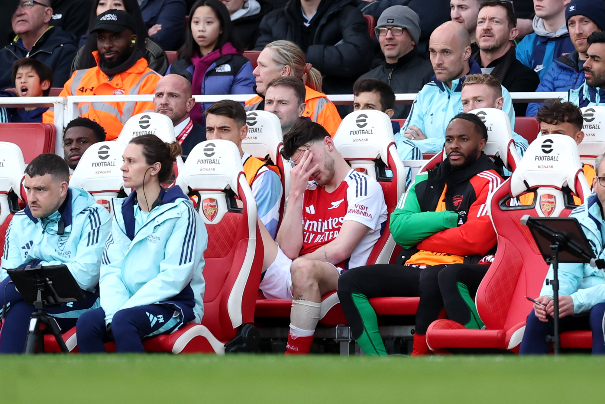 Declan Rice reacts to Arsenal's defeat to West Ham on Saturday