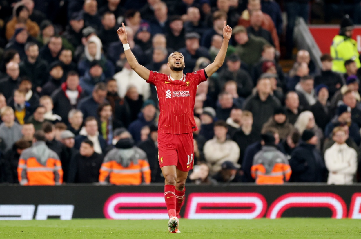 Cody Gakpo celebrates his goal against Tottenham