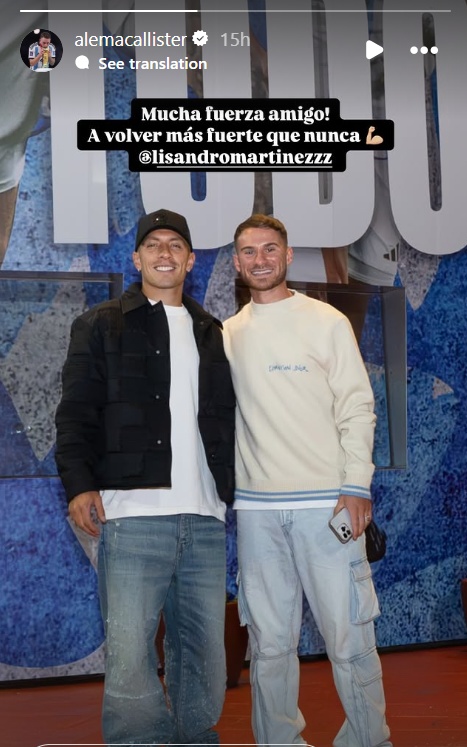 Alexis Mac Allister posted a heartfelt message ot support to Lisando Martinez on Instagram