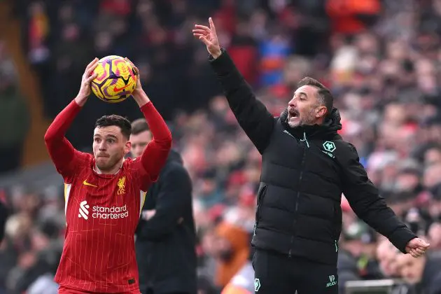 Andy Robertson was seen telling the Kop to calm down during Liverpool's nervy win over Wolves