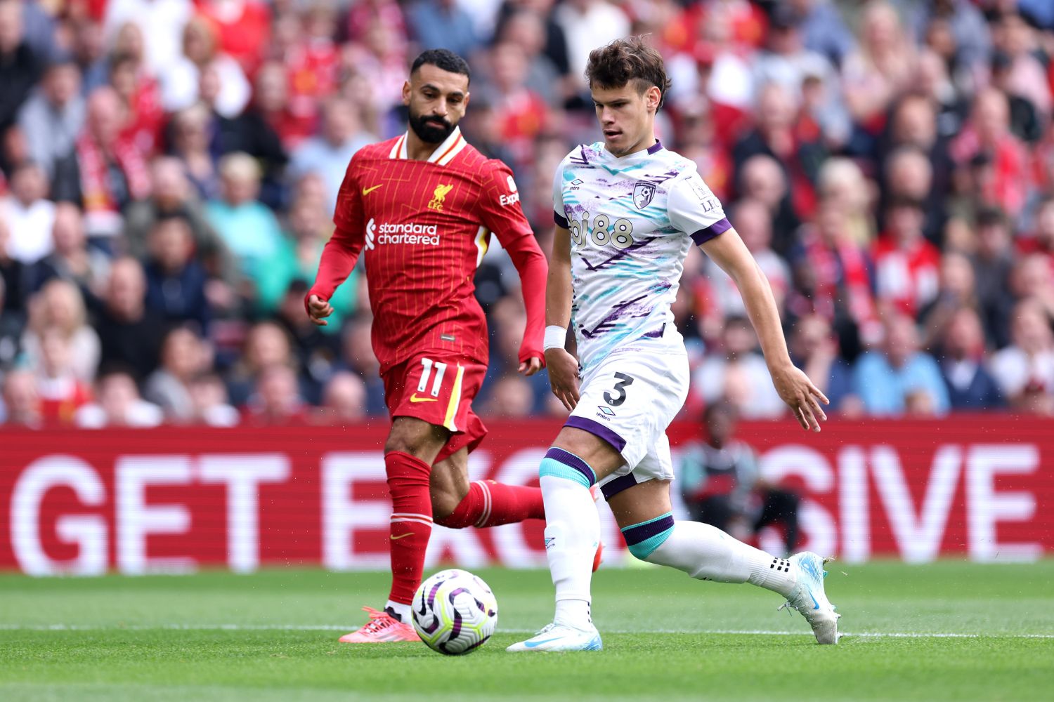 Milos Kerkez in action against Liverpool