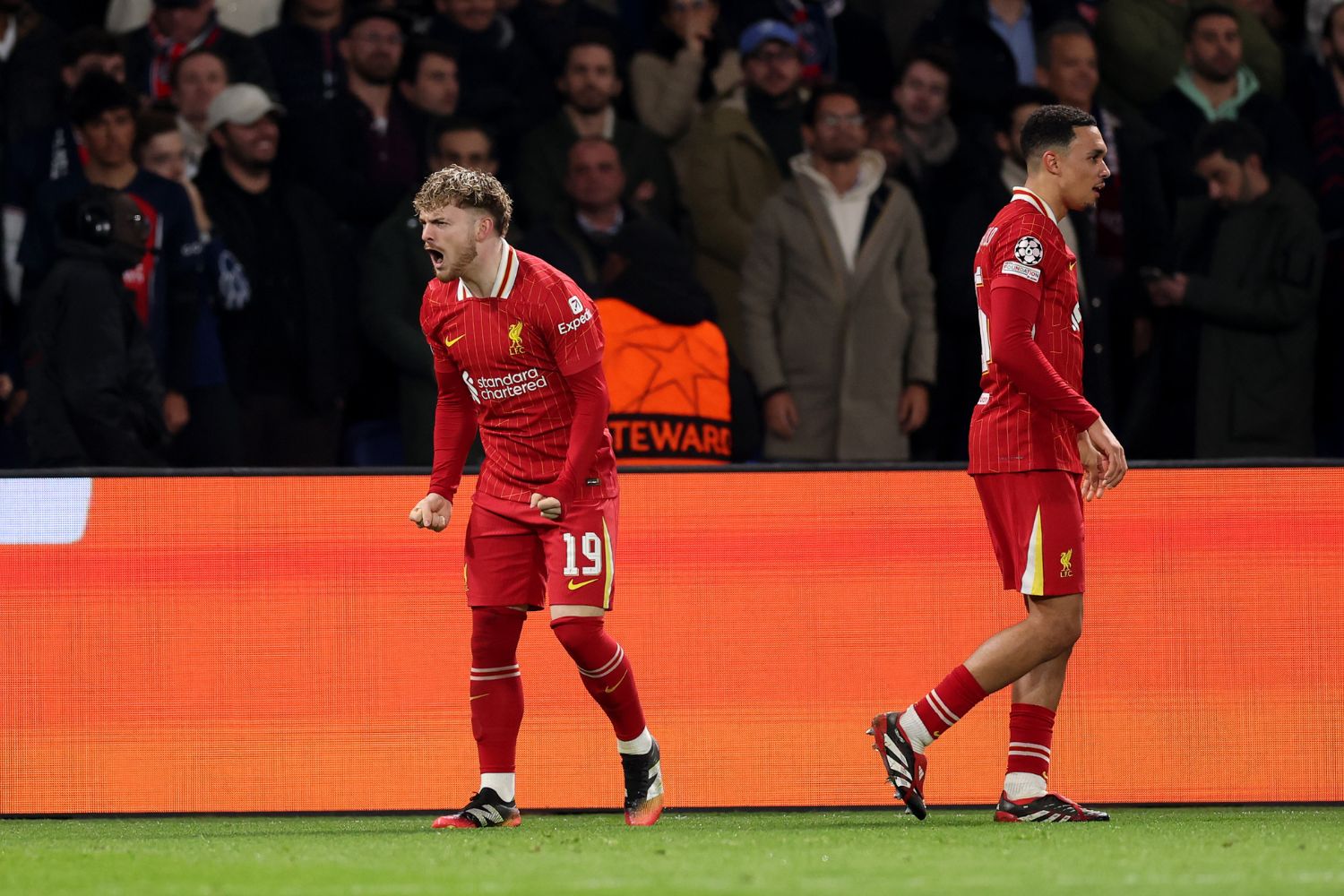 Harvey Elliott celebrates scoring against PSG