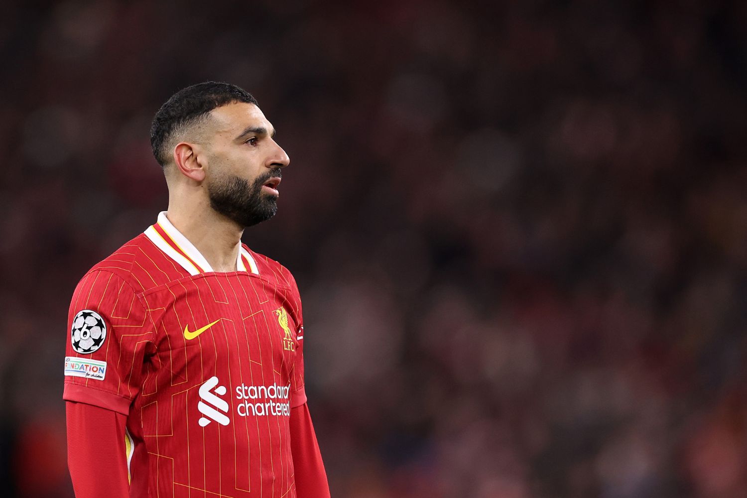 Mo Salah in action for Liverpool against PSG