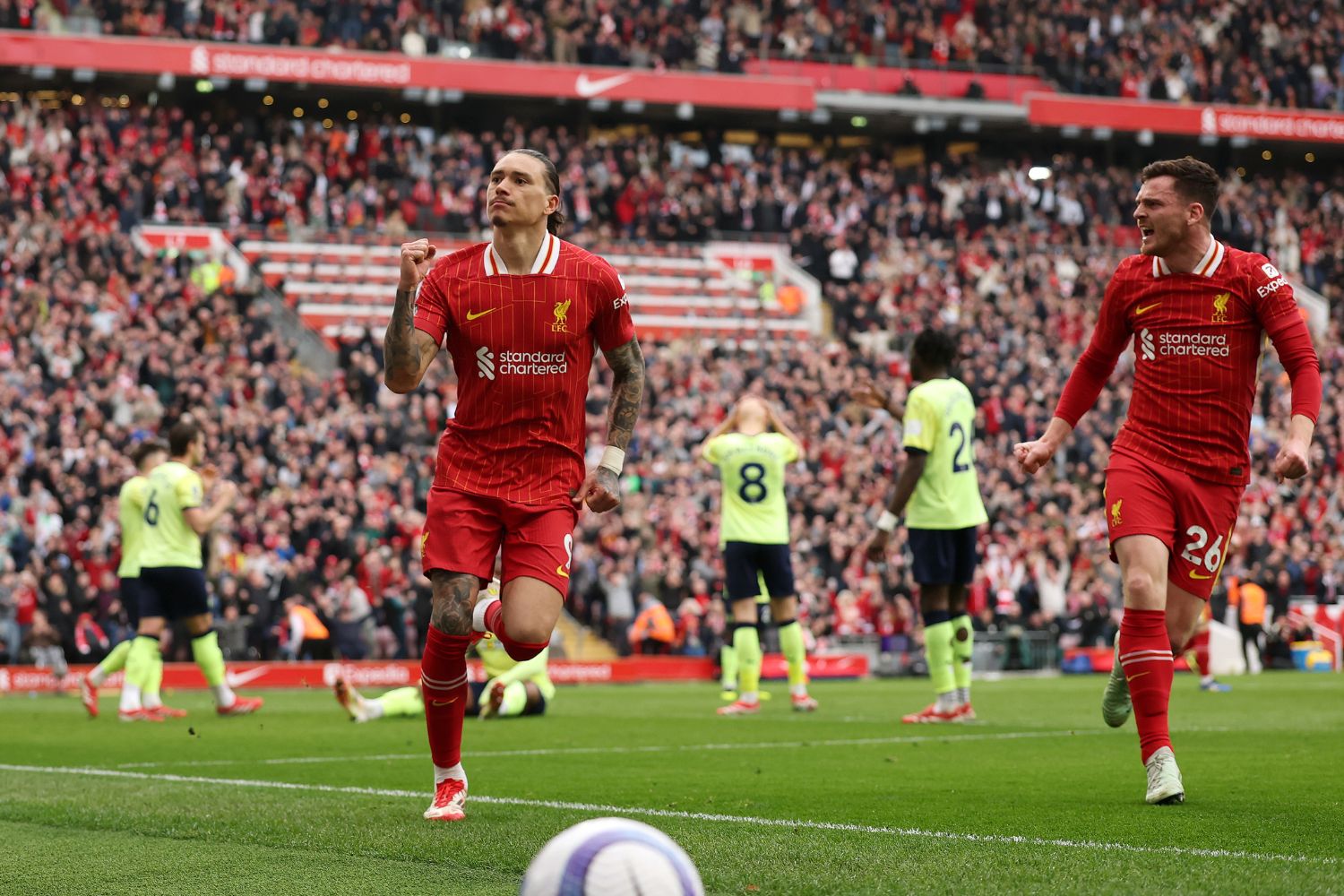 Darwin Nunez celebrates scoring against Southampton