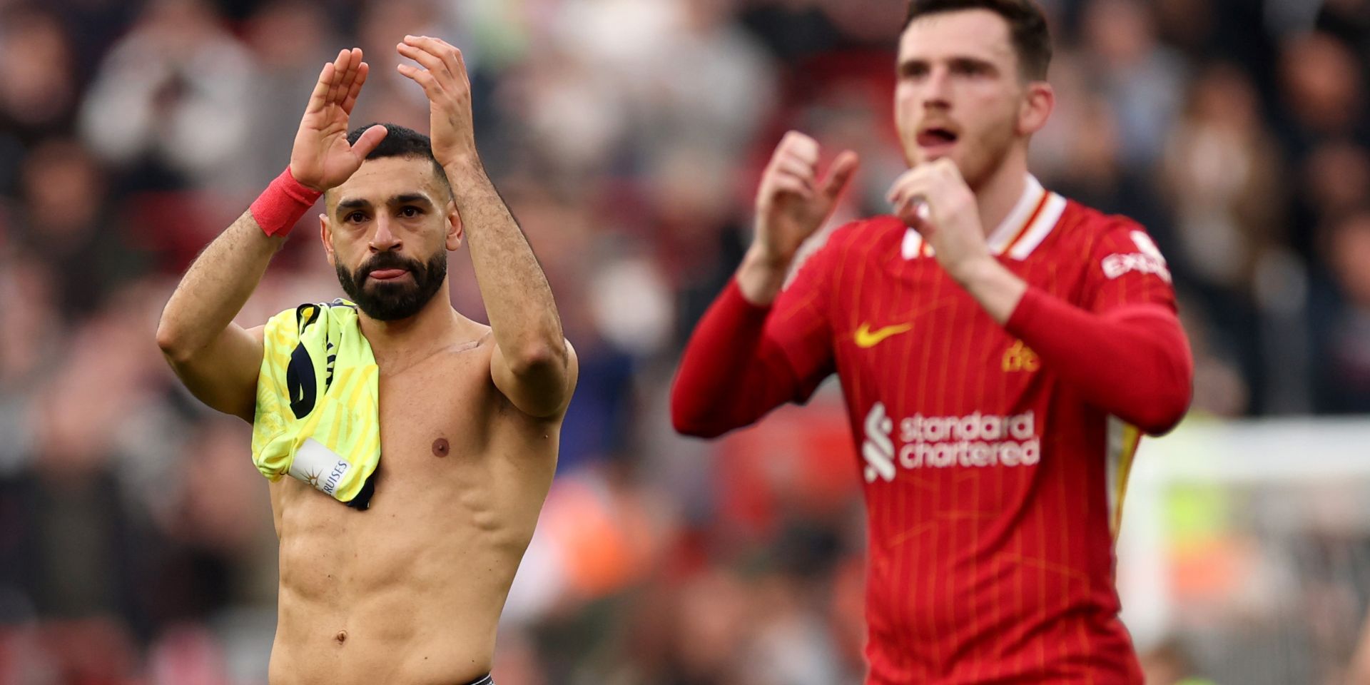 Mo Salah celebrates after beating Southampton
