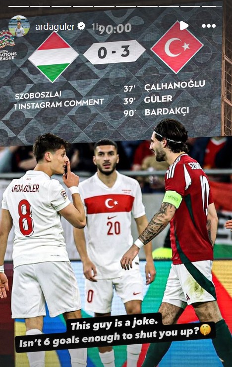 Arda Guler has hit back at a taunt from Dominik Szoboszlai on Instagram