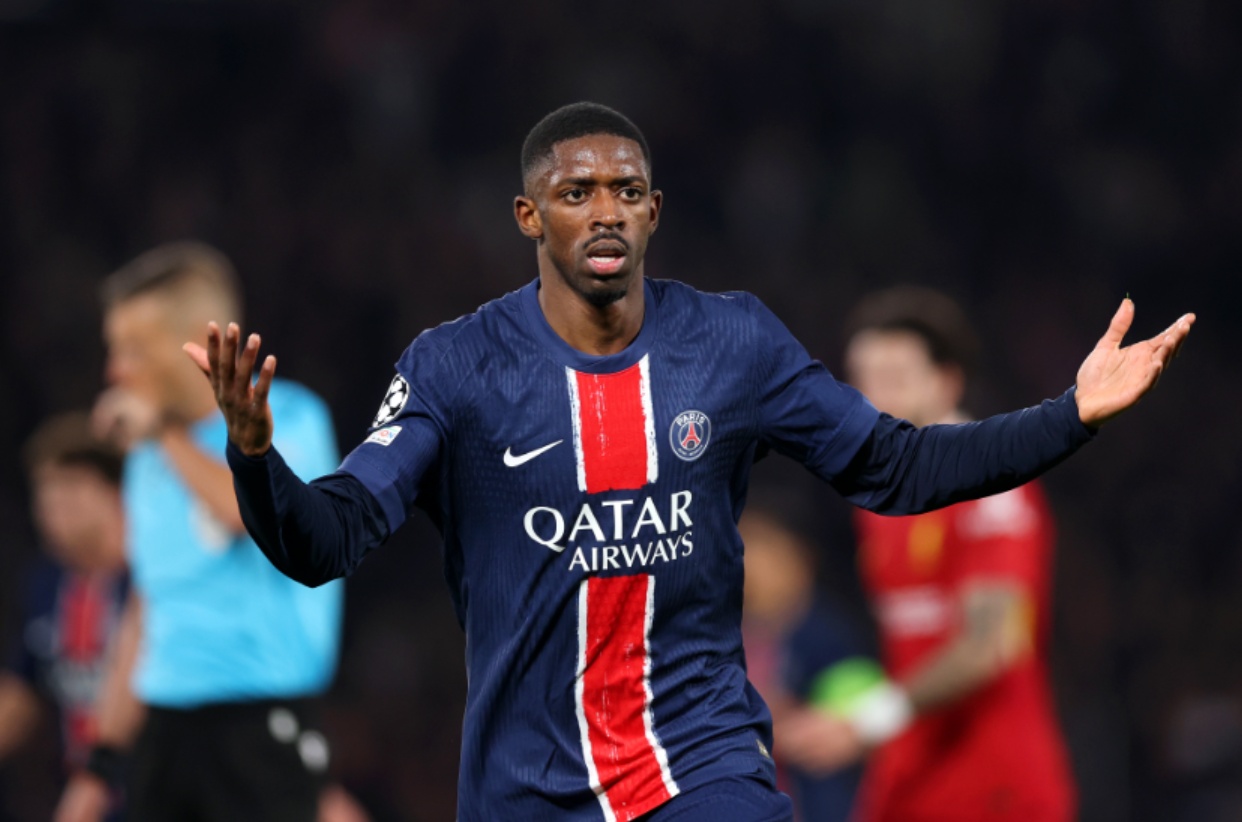 Ousmane Dembele looks frustrated during PSG's defeat to Liverpool