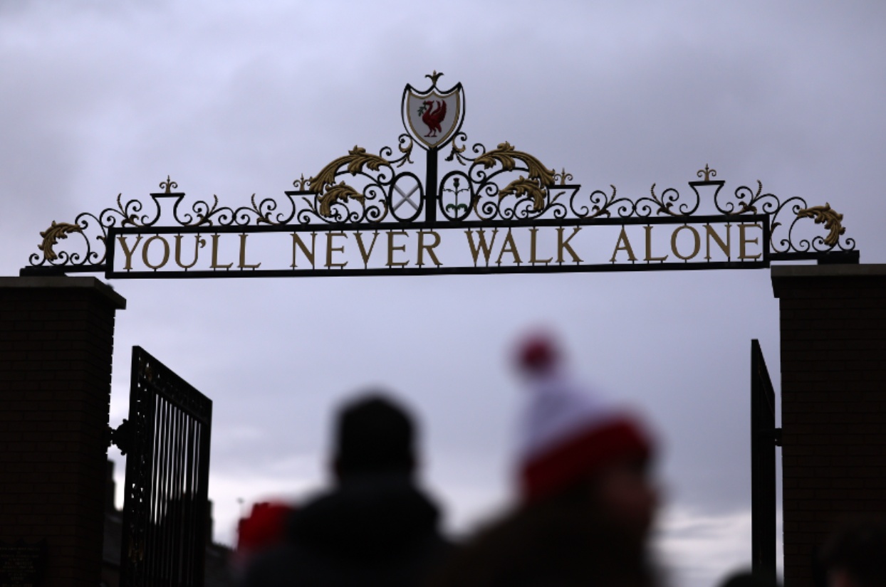 'You'll Never Walk Alone' is etched on the Shankly Gates at Anfield