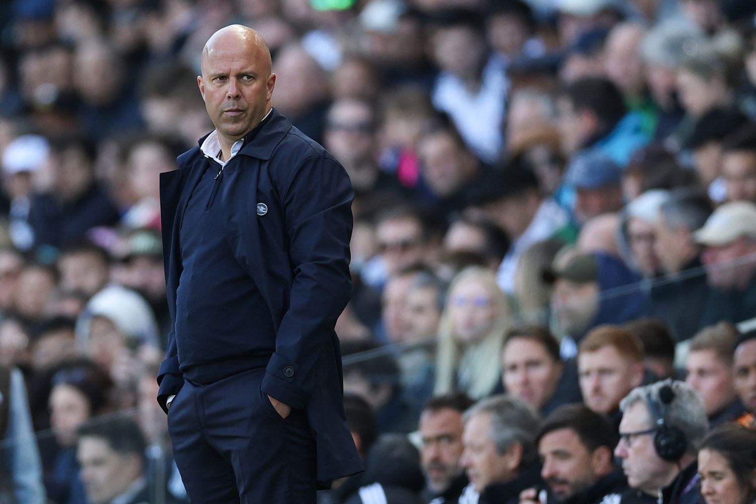 Arne Slot watches on at Craven Cottage