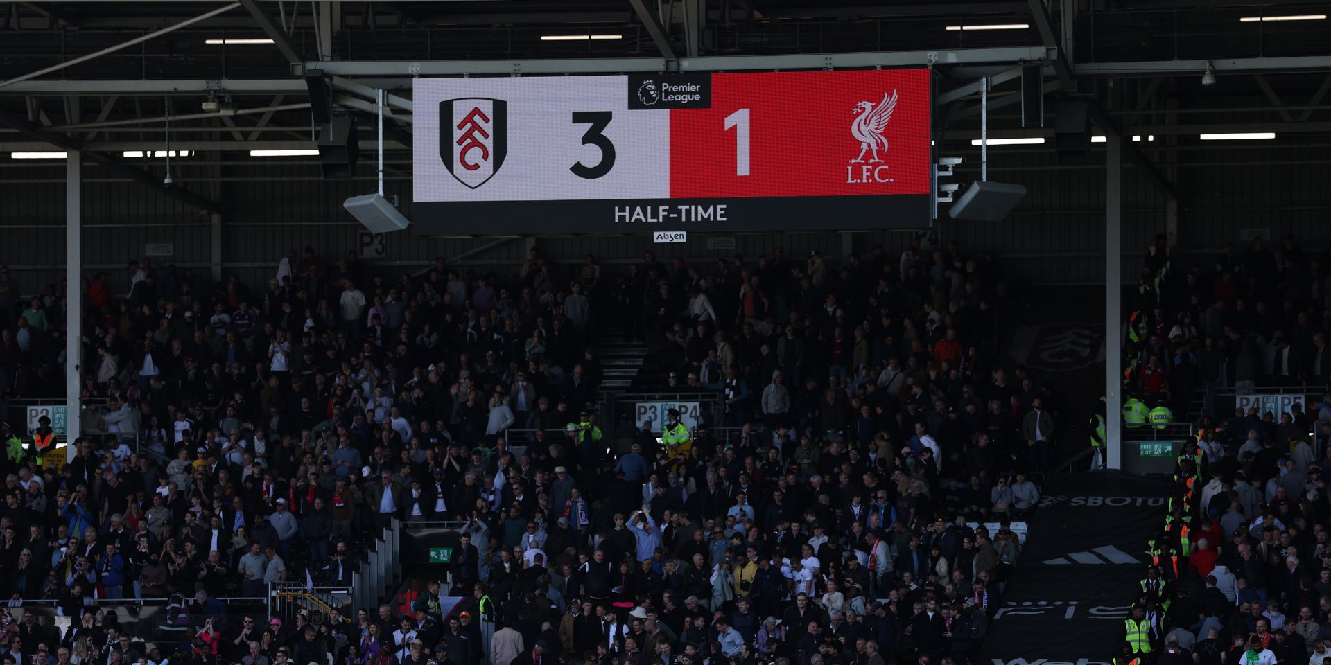 The halftime score against Fulham