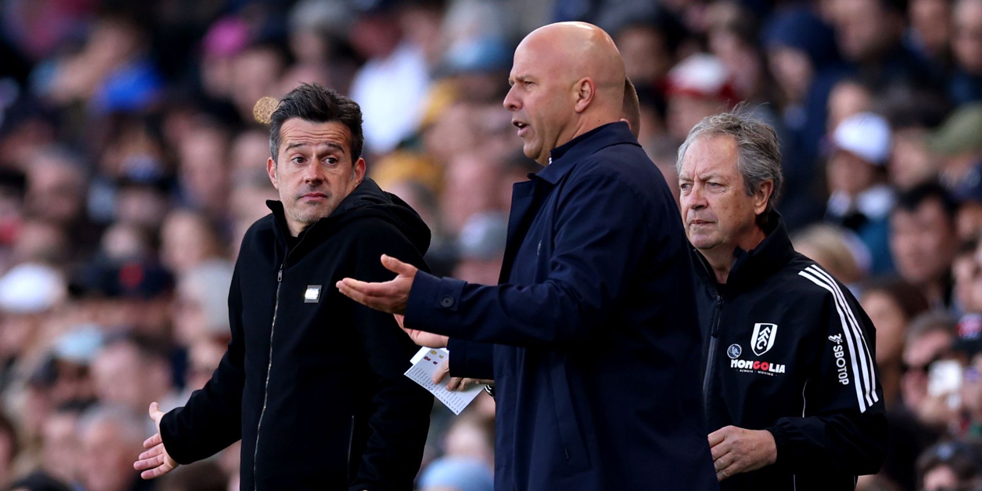Arne Slot watching Liverpool against Fulham