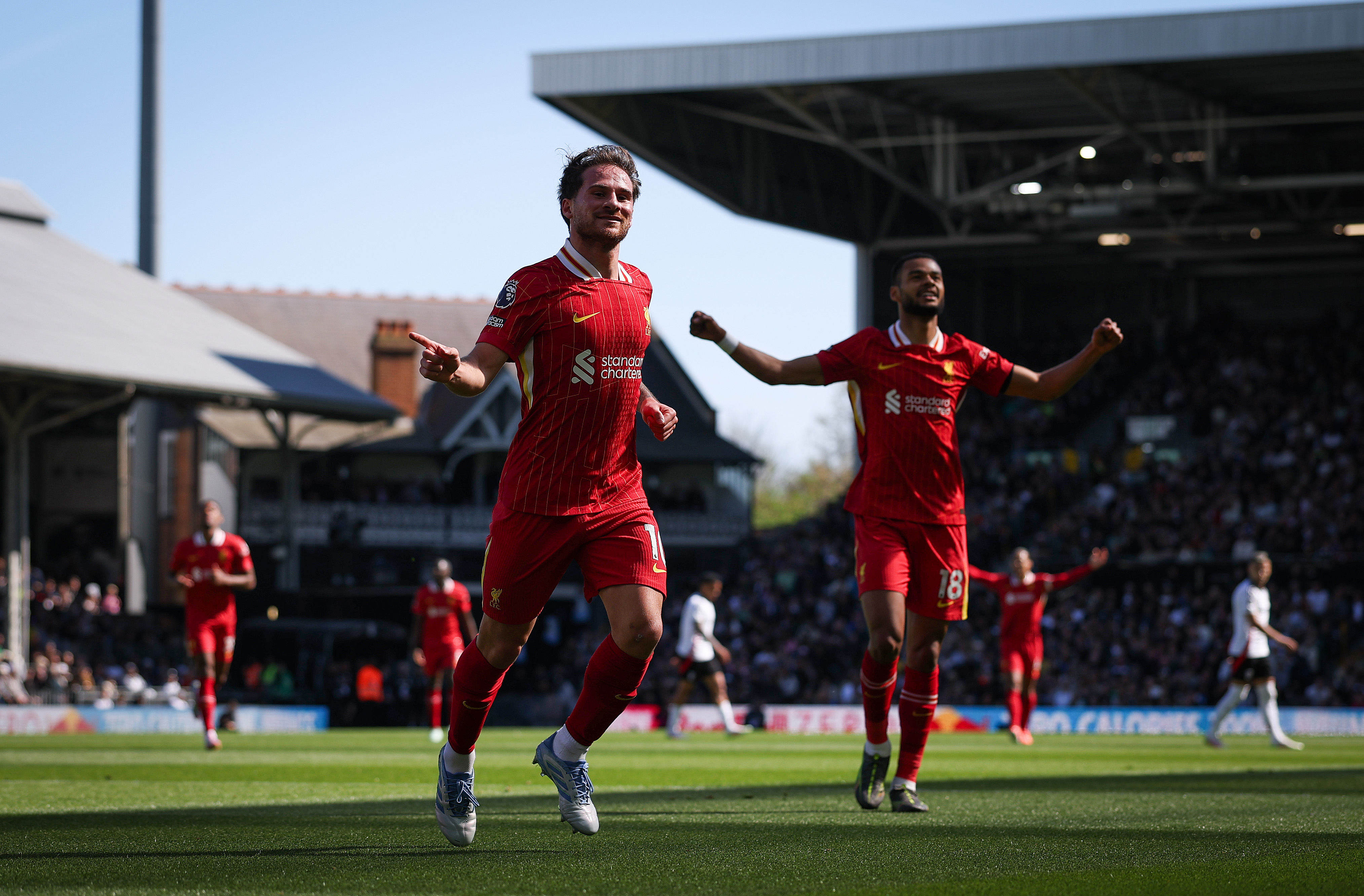 Alexis Mac Allister celebrates his goal against Fulham, but Liverpool would go on to lose 3-2