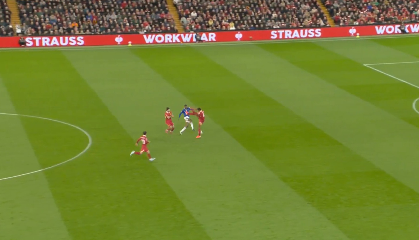 Virgil van Dijk got away with this error as Beto failed to score the resulting chance