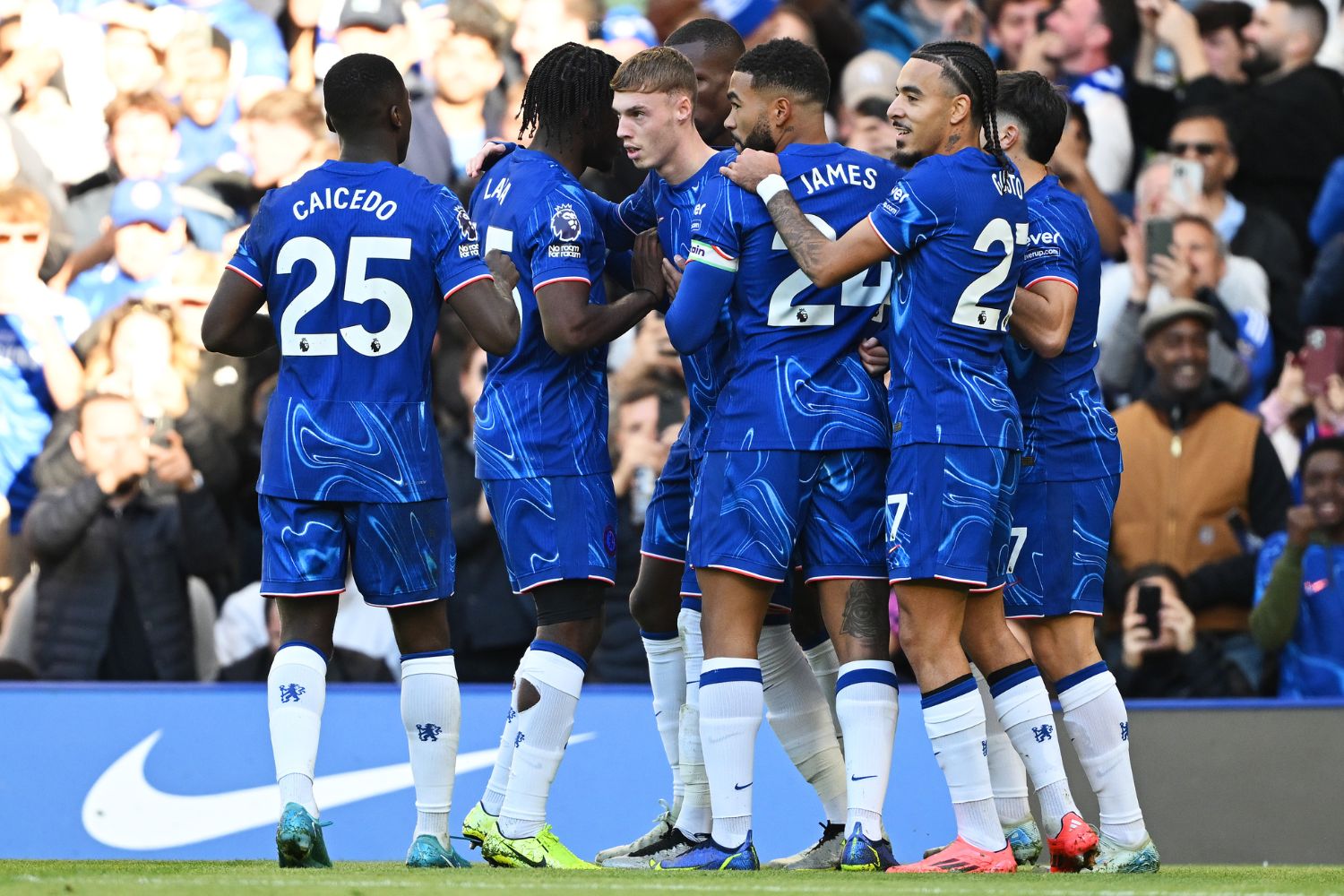 Chelsea squad with Moises Caicedo and Romeo Lavia