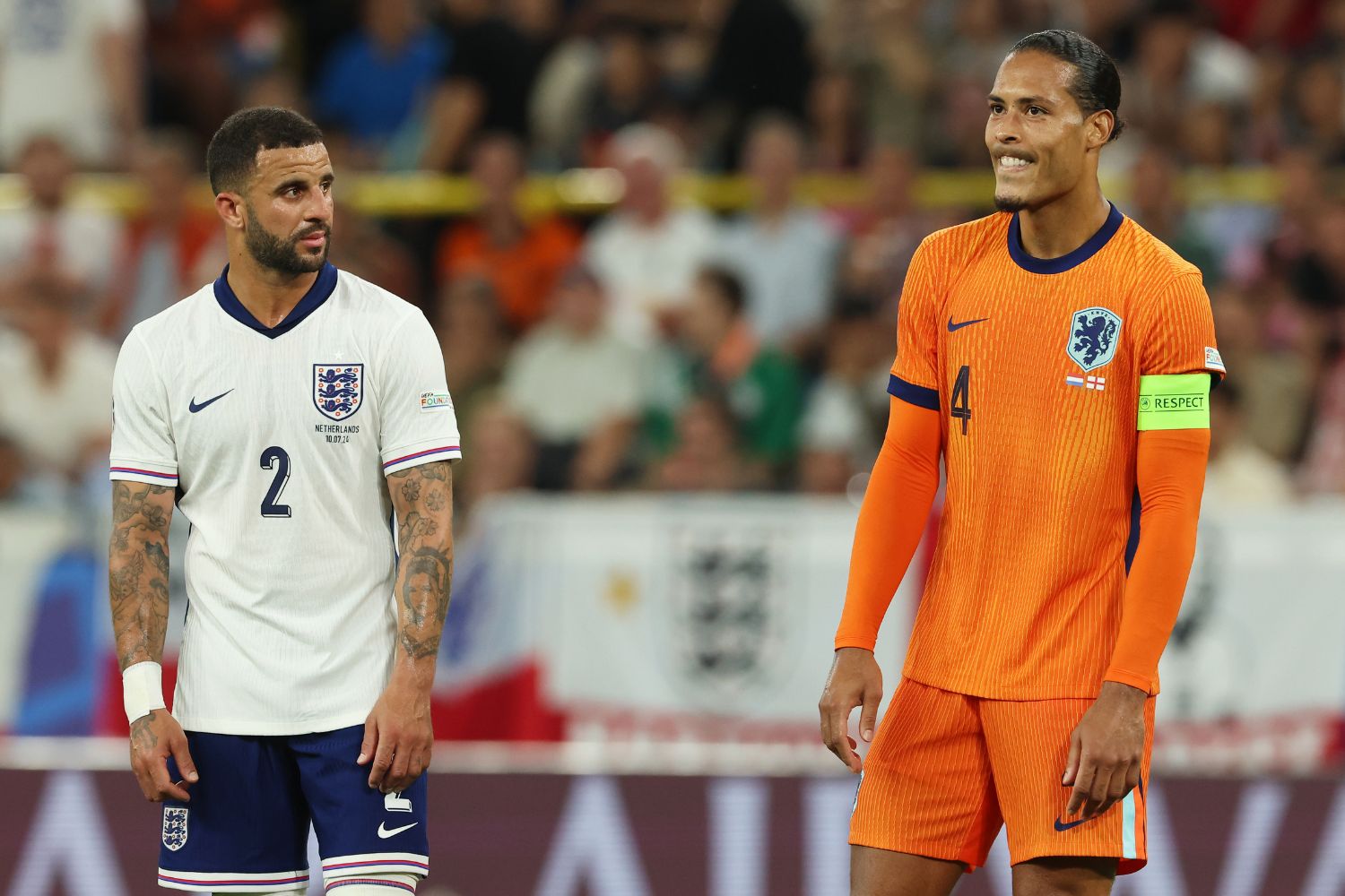 Virgil van Dijk and Kyle Walker during international action