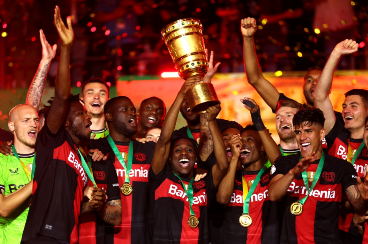 Jeremie Frimpong won a domestic double with Bayer Leverkusen in 2023/24