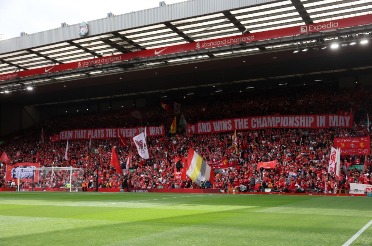 The Kop is invariably boisterous for Liverpool games at Anfield