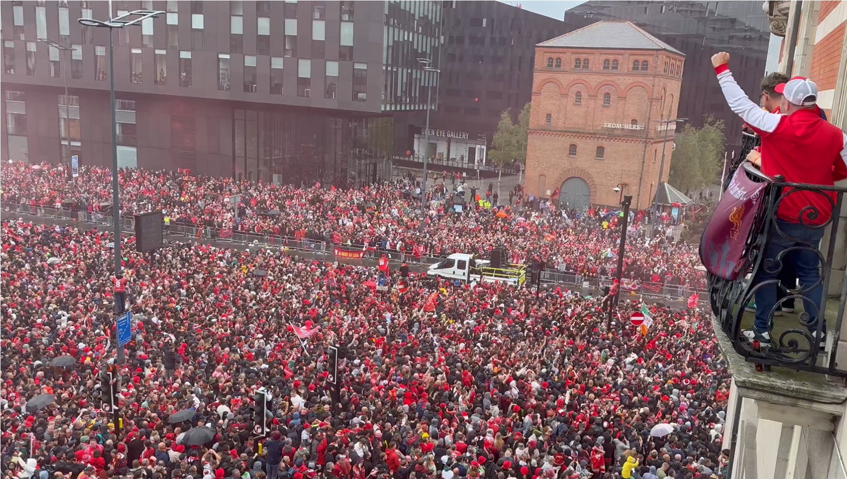 Liverpool fans packed out the Strand well before the bus parade was due into the city centre