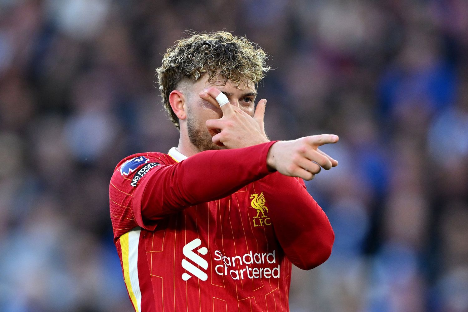 Harvey Elliott celebrates scoring for Liverpool