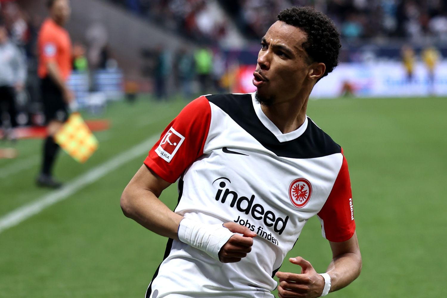 Hugo Ekitike celebrates scoring for Eintracht Frankfurt